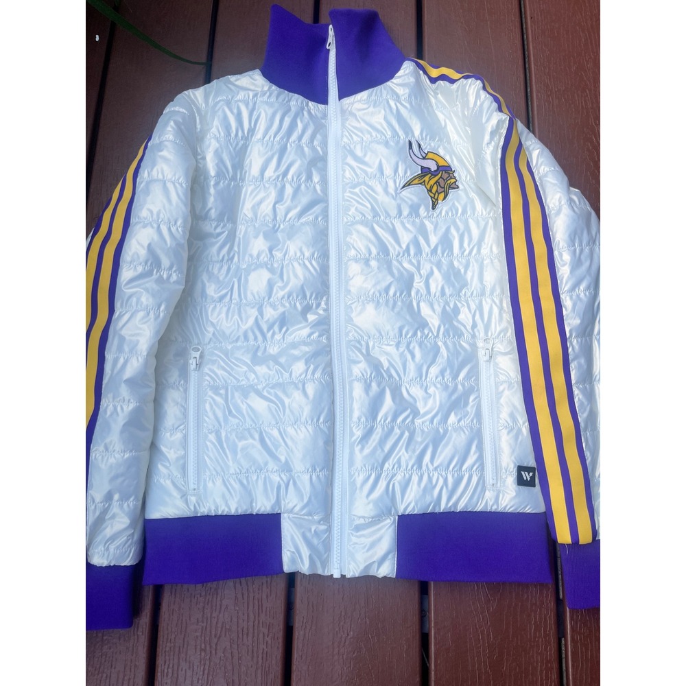 Minnesota Vikings NFL Sports White Quilted Puffer Jacket/ women's small  (160)